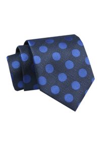 Alties - Krawat - ALTIES - Granat w Niebieskie Grochy. Kolor: niebieski. Materiał: tkanina. Wzór: grochy. Styl: elegancki, wizytowy