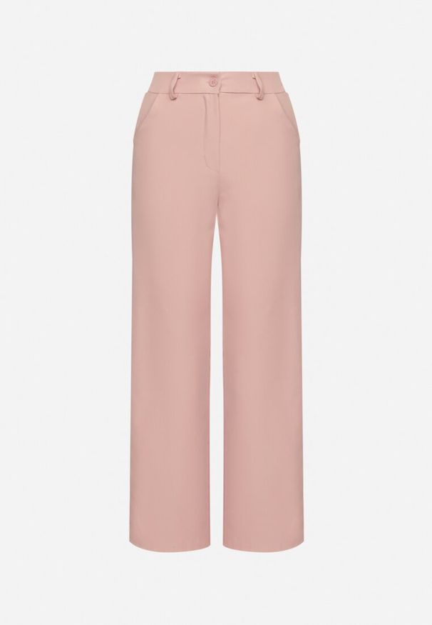 Born2be - Różowe Garniturowe Spodnie z Wysokim Stanem Vivisora. Stan: podwyższony. Kolor: różowy. Wzór: aplikacja