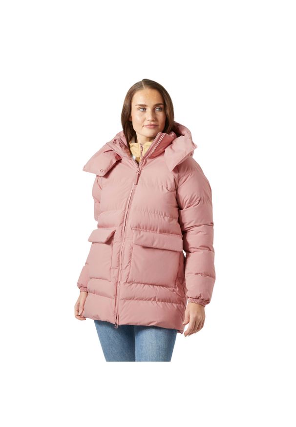 Parka damska z kapturem Helly Hansen Ellie. Typ kołnierza: kaptur. Kolor: różowy. Materiał: puch, syntetyk. Sezon: zima