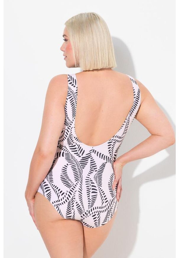 ULLA POPKEN - Damski Kostium kąpielowy safari dekolt w serce miękkie miseczki. Kolekcja: plus size. Kolor: wielokolorowy, czerwony, różowy. Materiał: poliamid, poliester, materiał, elastan