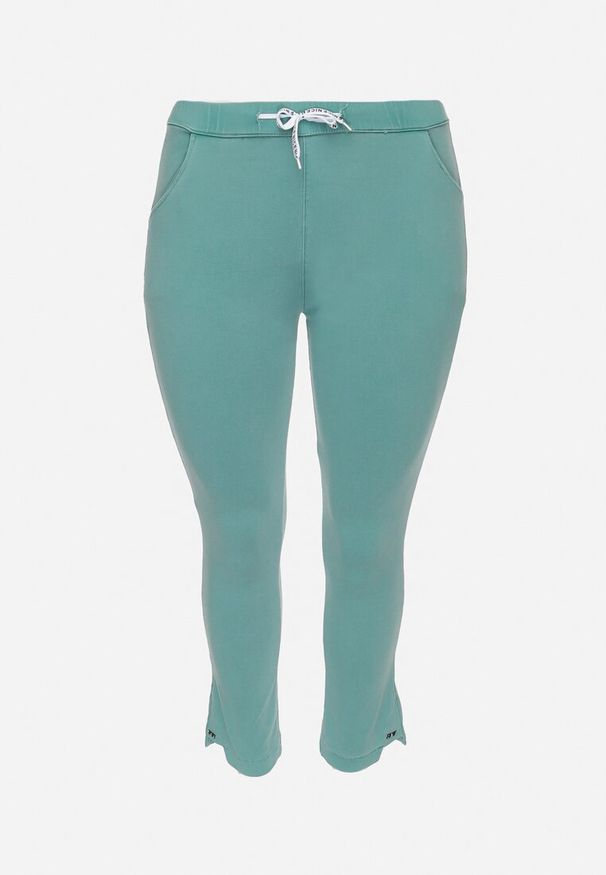 Born2be - Jasnozielone Spodnie z Gumką i Sznurkiem w Pasie z Prostymi Nogawkami Averlija. Okazja: na co dzień. Kolekcja: plus size. Kolor: zielony. Materiał: dresówka. Wzór: napisy. Styl: casual