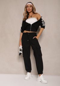 Renee - Czarne Spodnie Cargo z Bawełną High Waist Kolanielis. Stan: podwyższony. Kolor: czarny. Materiał: bawełna