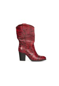Zapato - kowbojki do połowy łydki - skóra naturalna - model 171 - kolor czarno-czerwony krokodyl. Kolor: czarny, czerwony, wielokolorowy. Materiał: skóra #1
