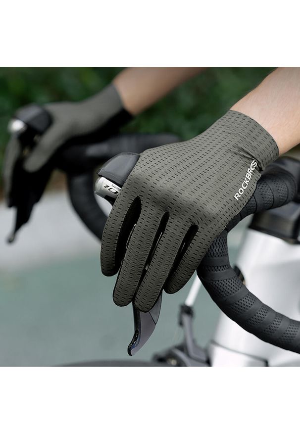 ROCKBROS - Rękawiczki rowerowe Rockbros oddychające, pełne. Kolor: zielony. Materiał: materiał. Sport: kolarstwo