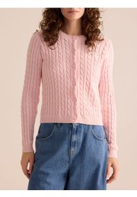 Reserved - Kardigan z haftem - pastelowy róż. Kolor: różowy. Materiał: dzianina, bawełna. Wzór: haft