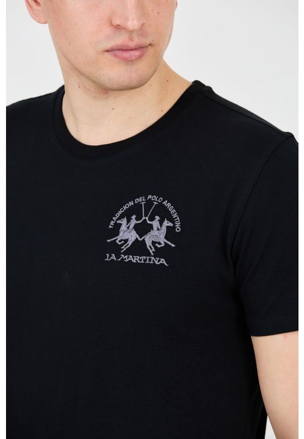 La Martina - LA MARTINA Czarny męski t-shirt z dużym logo, Rozmiar XL. Kolor: czarny