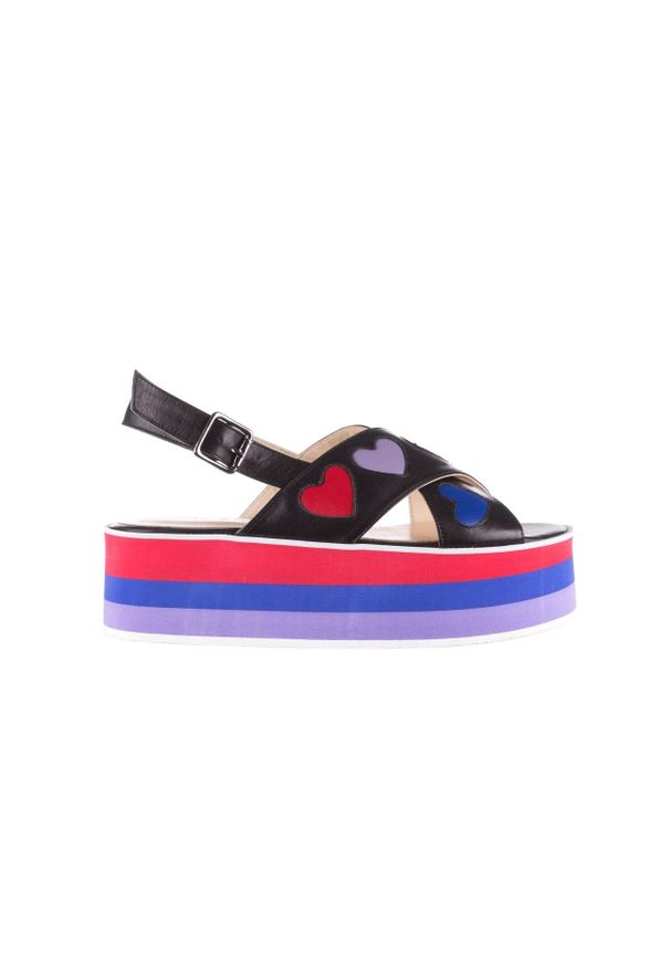 Sandały Bayla-176 19136 Czarny, Skóra naturalna - 41. Zapięcie: sprzączka. Kolor: czarny. Materiał: skóra. Wzór: aplikacja, kolorowy. Sezon: wiosna, lato. Obcas: na platformie