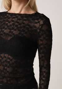 Born2be - Czarna Bluzka Koronkowa z Transparentnego Materiału Hermatea. Okazja: na co dzień. Kolor: czarny. Materiał: materiał, koronka. Styl: casual, elegancki, klasyczny #2