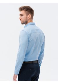 Ombre Clothing - Koszula męska z długim rękawem w drobny wzór REGULAR FIT - błękitna V4 K629 - XL. Kolor: niebieski. Materiał: poliester, elastan, bawełna. Długość rękawa: długi rękaw. Długość: długie. Wzór: nadruk
