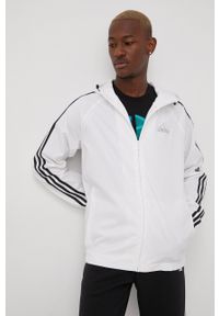 Adidas - adidas kurtka męska kolor biały przejściowa. Kolor: biały. Materiał: materiał. Długość rękawa: raglanowy rękaw