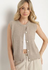 Born2be - Beżowa Rozpinana Kamizelka z Wełną Eravina. Okazja: na co dzień. Kolor: beżowy. Materiał: wełna. Styl: klasyczny, elegancki, casual #6