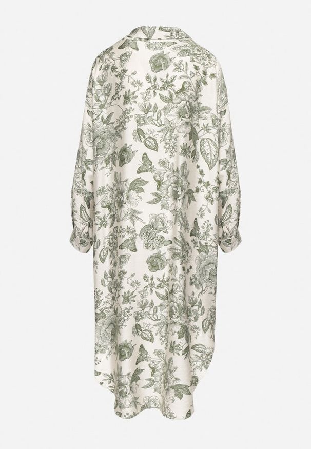 Born2be - Zielona Wiskozowa Sukienka Koszulowa w Kwiaty Varvesa. Okazja: na co dzień. Typ kołnierza: kołnierzyk klasyczny. Kolor: zielony. Materiał: wiskoza. Długość rękawa: długi rękaw. Wzór: kwiaty. Typ sukienki: koszulowe. Styl: elegancki, klasyczny, casual