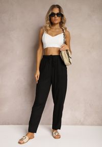 Renee - Czarne Proste Spodnie Bawełniane z Gumką w Pasie Xisela. Kolor: czarny. Materiał: bawełna. Styl: elegancki