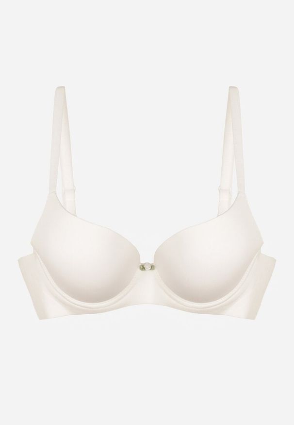 Renee - Biały Gładki Biustonosz z Efektem Push-up Theisithea. Kolor: biały. Materiał: jeans. Rodzaj stanika: push-up. Wzór: gładki