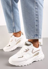 Renee - Białe Sneakersy z Metalicznymi i Siateczkowymi Wstawkami Efalia. Kolor: biały. Wzór: aplikacja #4