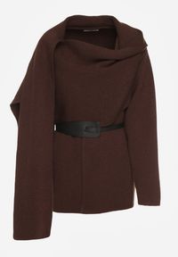 Born2be - Brązowy Wiskozowy Kardigan z Paskiem i Narzutką Rewedisa. Okazja: na spotkanie biznesowe, do pracy, na randkę. Kolor: brązowy. Materiał: wiskoza. Styl: elegancki, biznesowy #4