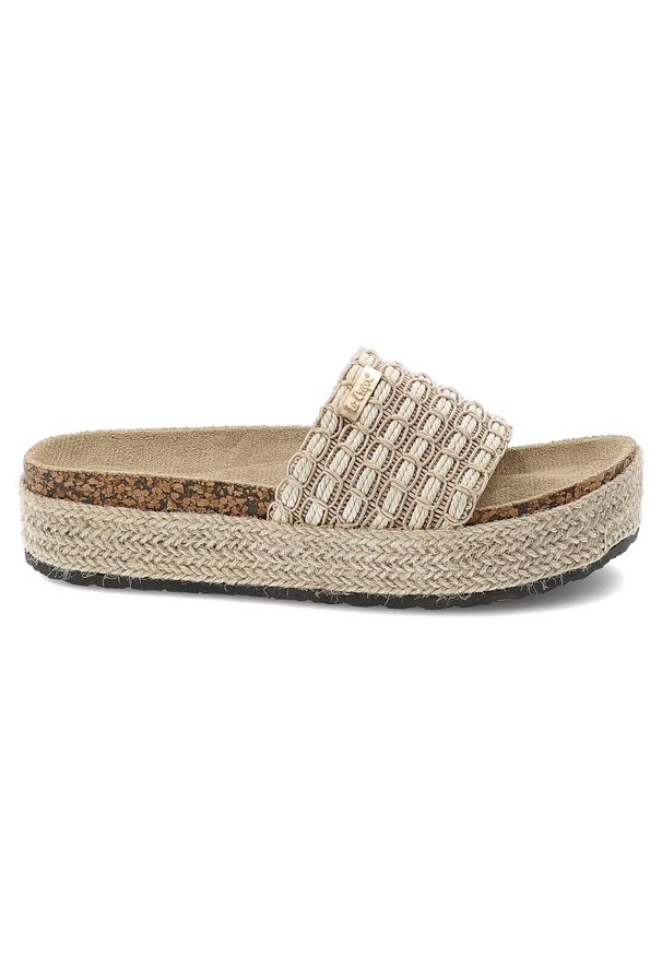 Beżowe Klapki Lee Cooper Modne Obuwie Damskie. Okazja: na co dzień, na plażę, na spacer. Kolor: beżowy. Materiał: jeans. Sezon: lato. Obcas: na platformie. Styl: casual, boho