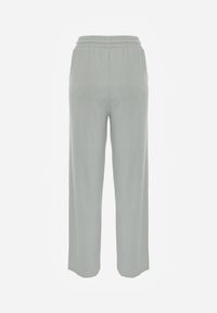 Born2be - Zielone Szerokie Spodnie z Prążkowanej Tkaniny z Wysokim Stanem Sarora. Okazja: na co dzień. Stan: podwyższony. Kolor: zielony. Materiał: tkanina, prążkowany. Wzór: prążki. Styl: casual #4