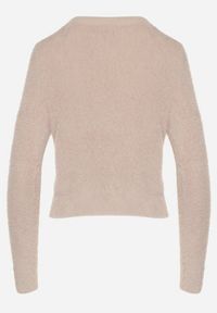 Born2be - Beżowy Krótki Sweter Puchaty Dindra. Kolor: beżowy. Materiał: tkanina, dzianina. Długość: krótkie