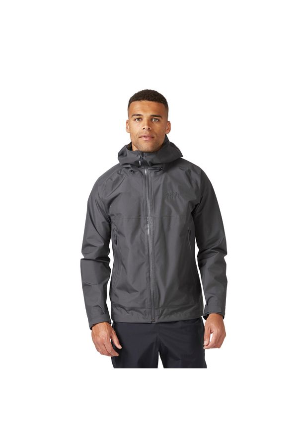 Kurtka przeciwdeszczowa męska Rab Namche Gore-Tex Paclite Jacket z kapturem. Typ kołnierza: kaptur. Kolor: szary. Technologia: Gore-Tex. Sport: turystyka piesza