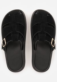 Born2be - Czarne Klapki z Paskami i Kwadratową Sprzączką Olyndar. Okazja: na co dzień. Kolor: czarny. Materiał: jeans. Sezon: lato. Styl: casual #7