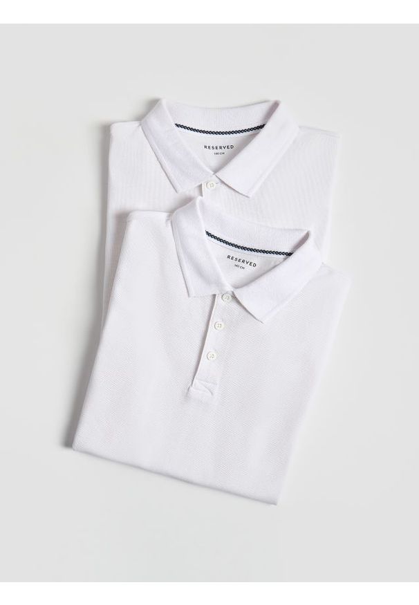 Reserved - T-shirt polo 2 pack - biały. Typ kołnierza: polo. Kolor: biały. Materiał: dzianina, bawełna