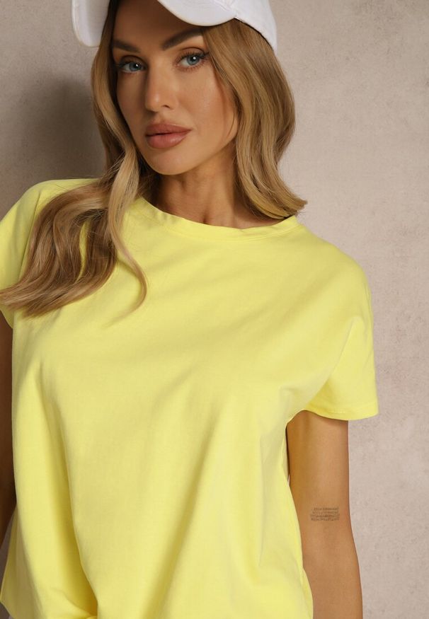 Renee - Żółty Bawełniany T-shirt Wiązany u Dołu Sunalina. Okazja: na co dzień. Kolor: żółty. Materiał: bawełna. Styl: casual