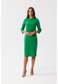 Stylove - Elegancka sukienka ołówkowa z rozcięciem zielona. Kolor: zielony. Typ sukienki: ołówkowe. Styl: elegancki