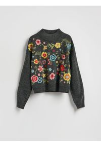 Reserved - Wzorzysty sweter - ciemnoszary. Kolor: szary. Materiał: wełna, dzianina #1