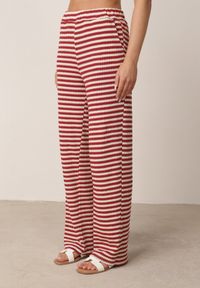 Born2be - Beżowo-Czerwony Dzianinowy Komplet z Bawełną Ozdobiony Wzorem w Paski Spodnie i Bluzka Amiphisia. Kolor: beżowy. Materiał: bawełna, dzianina. Wzór: aplikacja, paski #7