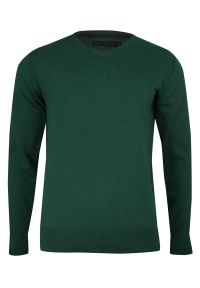 Just Yuppi - Sweter w Serek Zielony, Butelkowy (V-neck), Klasyczny -JUST YUPPI- Męski, Elegancki. Okazja: do pracy, na spotkanie biznesowe, na co dzień. Typ kołnierza: dekolt w serek. Kolor: zielony. Materiał: bawełna, poliamid. Styl: klasyczny, elegancki #1