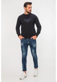 Emporio Armani - EMPORIO ARMANI Granatowa bluza męska z wyszywanym logo, Rozmiar S. Kolor: niebieski. Materiał: prążkowany #3