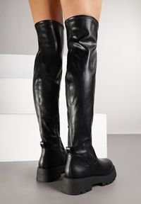 Born2be - Czarne Kozaki z Elastyczną Cholewką za Kolano Fesena. Okazja: na co dzień. Wysokość cholewki: za kolano. Kolor: czarny. Materiał: jeans, skóra. Szerokość cholewki: normalna. Styl: casual #5