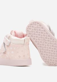 Born2be - Różowe Ocieplone Botki na Rzepy z Błyszczącymi Kwiatkami Atisae. Okazja: na co dzień. Zapięcie: rzepy. Kolor: różowy. Materiał: jeans. Wzór: kwiaty. Styl: casual #2