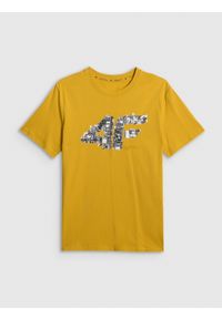 4f - 4F T-shirt regular z nadrukiem męski - żółty 3XL. Okazja: na co dzień. Kolor: żółty. Materiał: dzianina, bawełna, materiał. Wzór: nadruk. Styl: klasyczny, casual #1