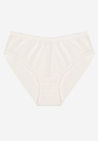 Renee - Białe Majtki Typu Figi Ozdobione Paskami Ranmis. Kolor: biały. Materiał: koronka, jeans. Wzór: aplikacja