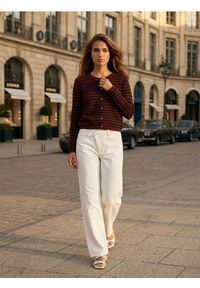 Sinsay - Rozpinany sweter w paski - bordowy. Kolor: czerwony. Wzór: paski #1