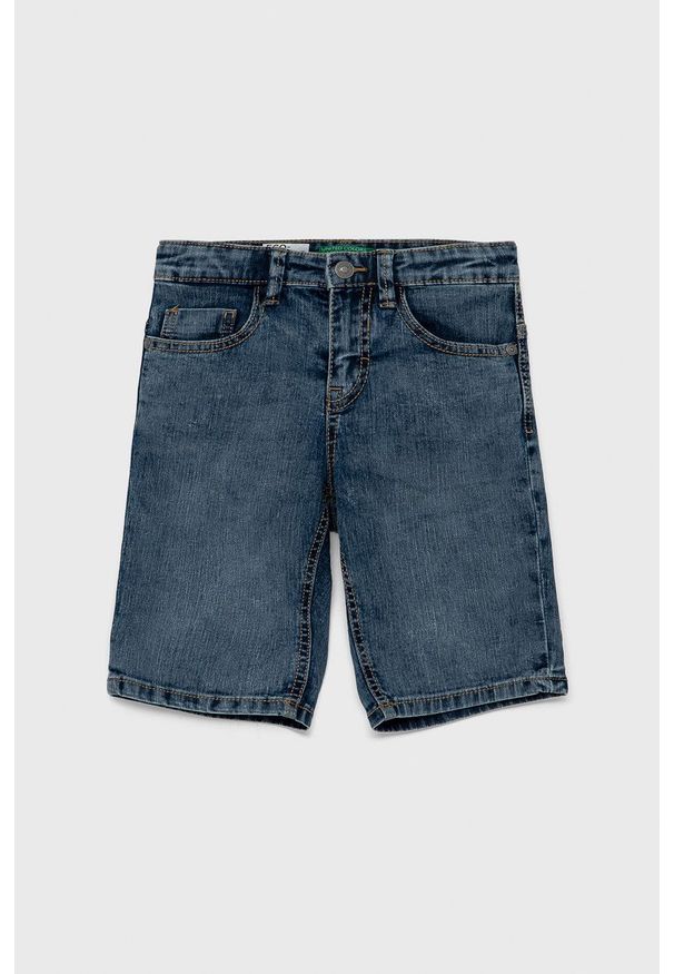 United Colors of Benetton Szorty jeansowe dziecięce regulowana talia. Okazja: na co dzień. Kolor: niebieski. Materiał: jeans. Długość: długie. Styl: casual