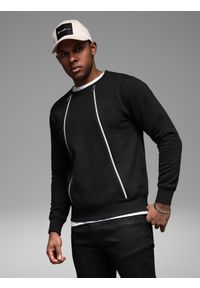 Ombre Clothing - Męska bluza z ozdobnymi zamkami z przodu – czarna V1 - Rozmiar: M. Okazja: na co dzień. Kolor: czarny. Materiał: dresówka, poliester, bawełna. Wzór: aplikacja. Styl: casual