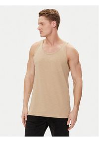 Jack & Jones - Jack&Jones Tank top Tampa Slub 12252180 Beżowy Standard Fit. Kolor: beżowy. Materiał: bawełna