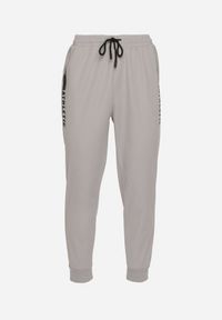 Born2be - Szare Spodnie Dresowe Typu Jogger z Kieszeniami Zdobione Nadrukami Mepessa. Okazja: na co dzień. Kolor: szary. Materiał: dresówka. Wzór: aplikacja, nadruk. Styl: casual