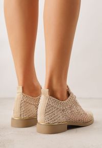 Born2be - Ciemnobeżowe Ażurowe Półbuty z Metaliczną Wstawką Homonis. Okazja: na co dzień. Kolor: beżowy. Wzór: ażurowy. Styl: casual, elegancki #8