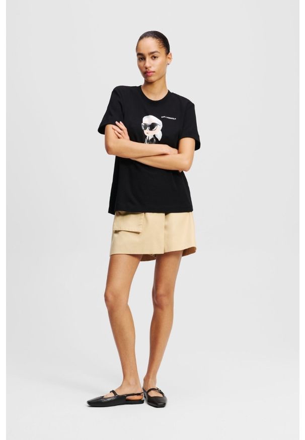 Karl Lagerfeld - KARL LAGERFELD Czarny t-shirt damski Ikon Aquarelle K. Kolor: czarny