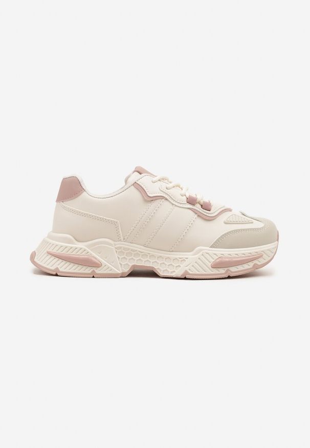 Born2be - Beżowo-Różowe Sneakersy Streetwearowe z Kontrastowymi Przeszyciami Ilirenas. Okazja: na co dzień. Kolor: beżowy