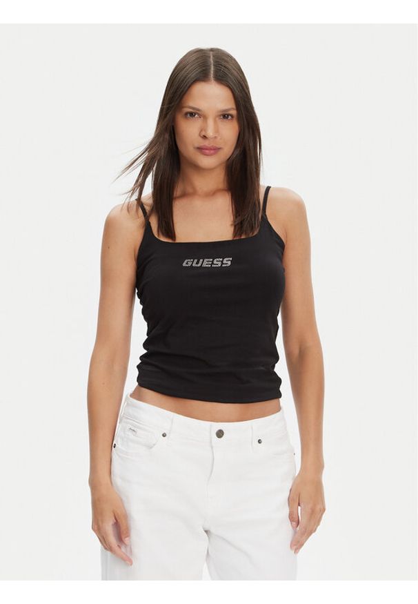 Guess Top V5GP22 J1314 Czarny Regular Fit. Kolor: czarny. Materiał: bawełna