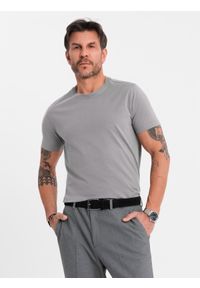 Ombre Clothing - Męski klasyczny bawełniany T-shirt BASIC - szary V3. Okazja: na co dzień. Kolor: szary. Materiał: bawełna. Styl: klasyczny