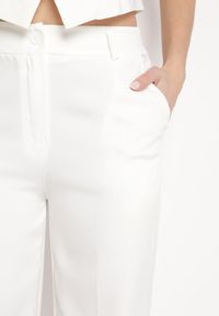Born2be - Białe Spodnie Garniturowe z Wyższym Stanem i Kieszeniami Zeprra. Stan: podwyższony. Kolor: biały. Styl: elegancki #7