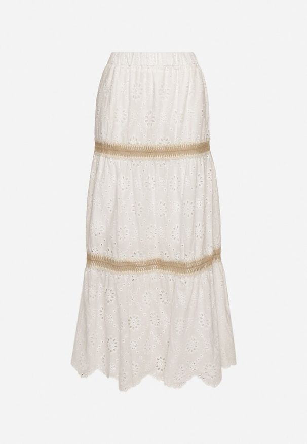 Born2be - Biała Rozkloszowana Spódnica Ażurowa z Haftowanego Materiału Sallinia. Okazja: na co dzień. Kolor: biały. Materiał: materiał. Wzór: haft, ażurowy. Styl: casual, elegancki
