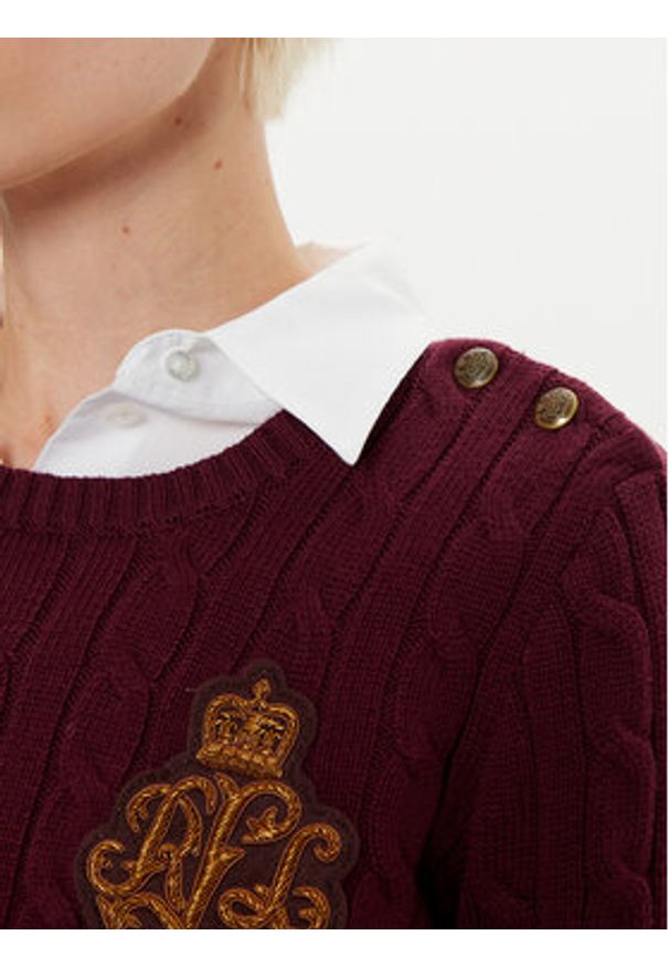 Lauren Ralph Lauren - LAUREN RALPH LAUREN Sweter 200962263002 Bordowy Slim Fit. Kolor: czerwony. Materiał: bawełna