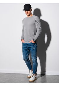 Ombre Clothing - Bluza męska bez kaptura B1156 - szara - XXL. Typ kołnierza: bez kaptura. Kolor: szary. Materiał: bawełna, poliester, jeans, dresówka, dzianina #3